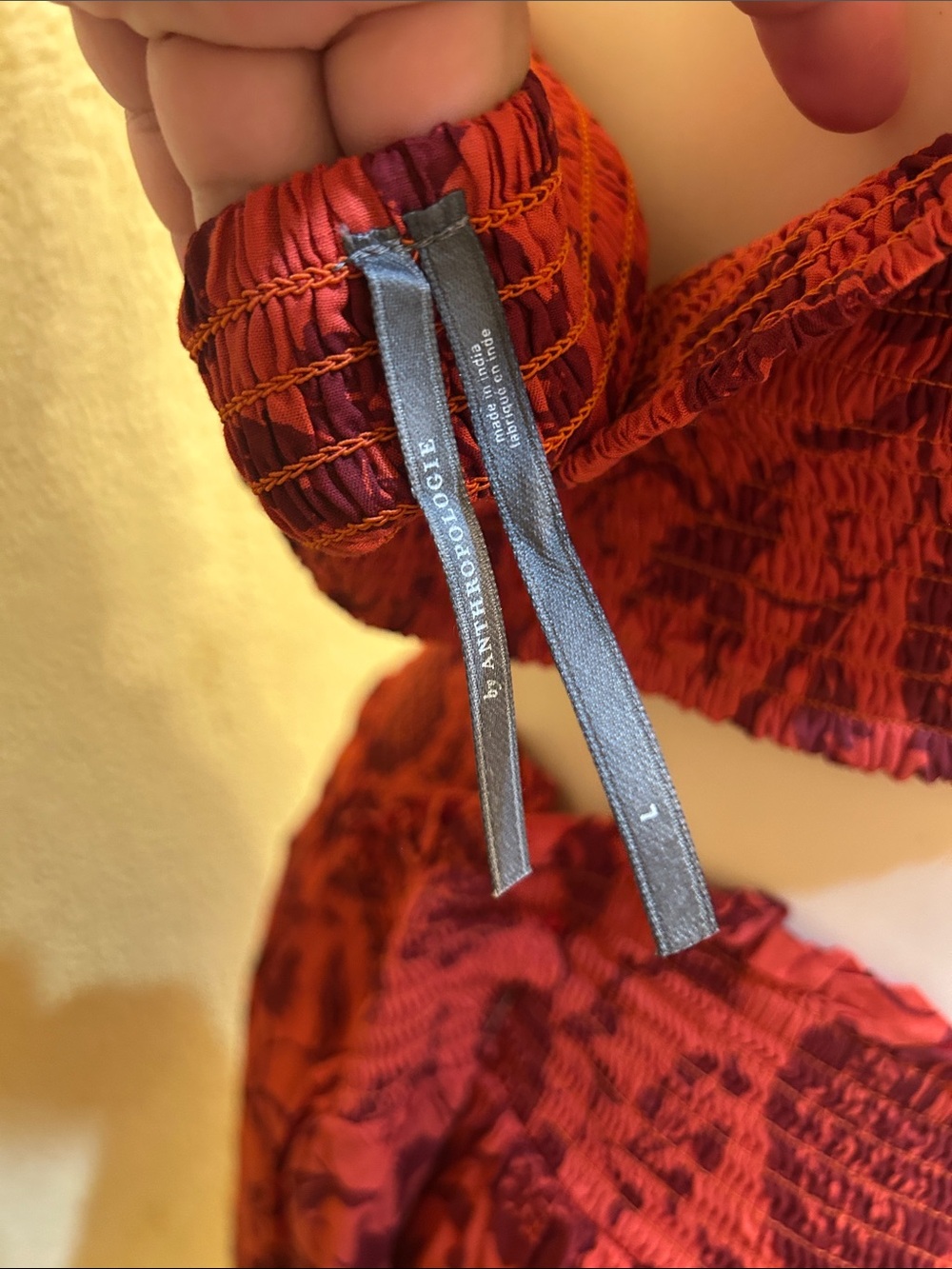 Anthropologie Rust Floral Cutout Bandeau Skirt Set - Picture 3 of 8